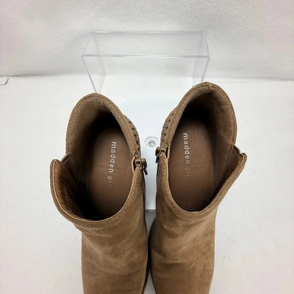 Madden Girl Ankle Boots Women 7.5 Brown Boho Western Suede Woven Block Heel